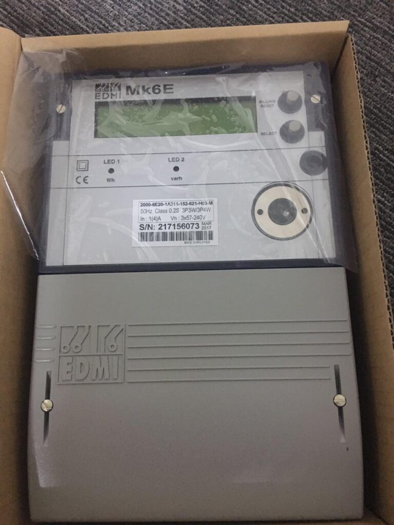 EDMI Mk6E energy meter inside packaging for Meghnaghat CCPP