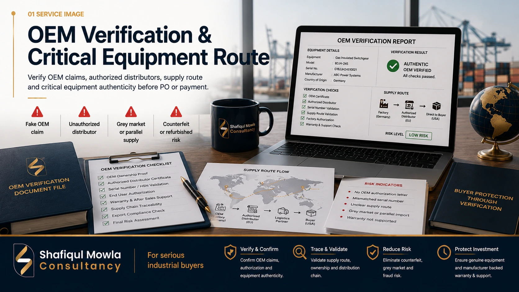 OEM route and supplier identity review for industrial buyers before PO payment or shipment