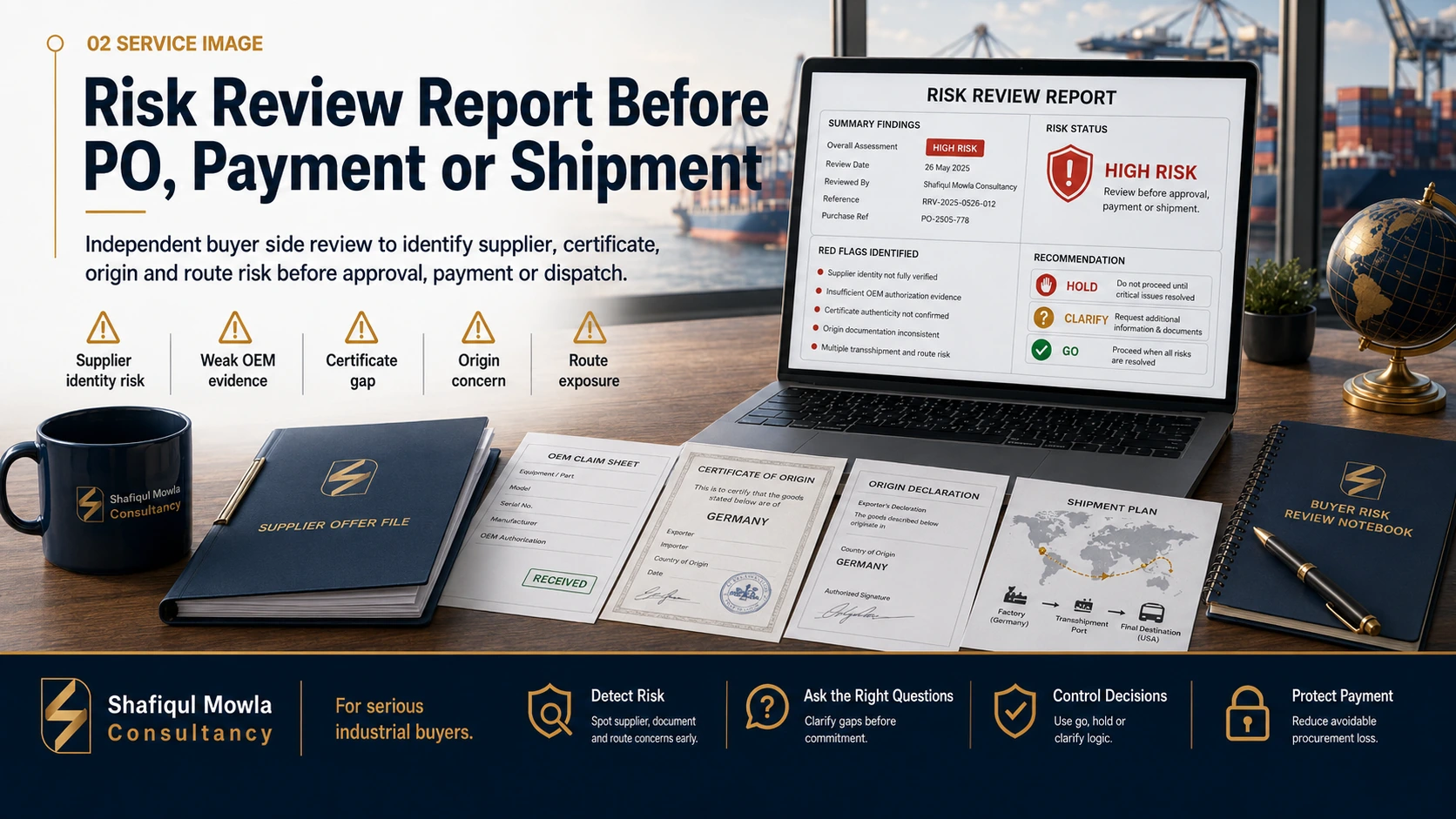 Risk review report before PO payment shipment or project approval