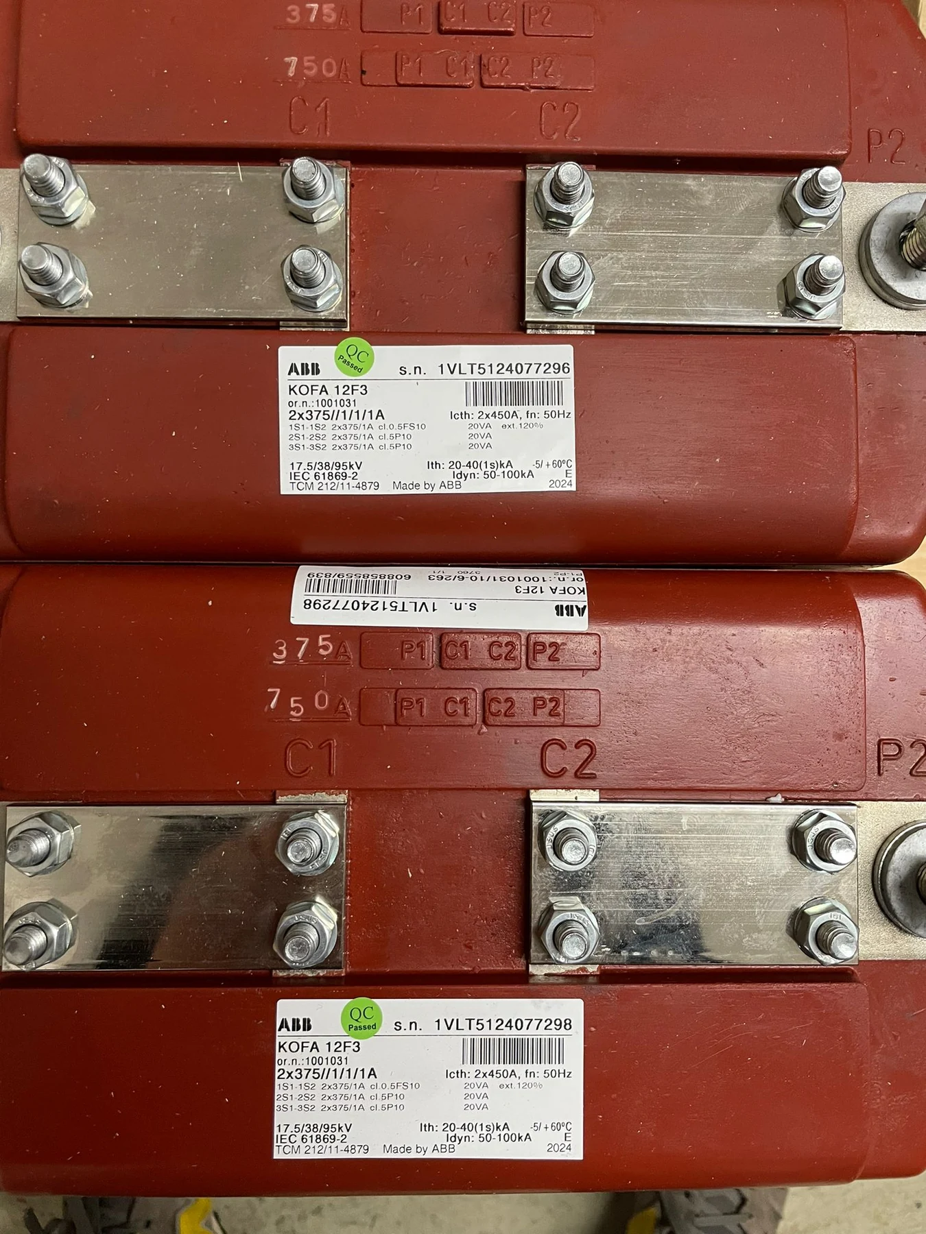 ABB KOFA 12F3 current transformer nameplate 2x375 amp 17.5 kV IEC 61869-2