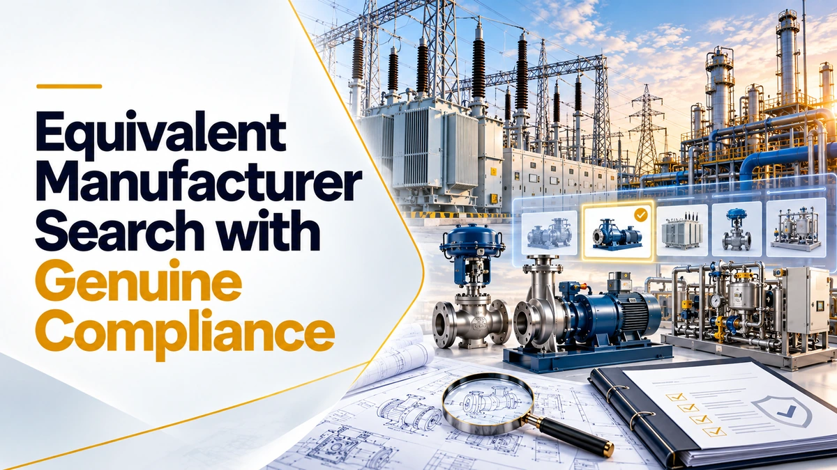 Equivalent industrial manufacturer search with specification and compliance matching