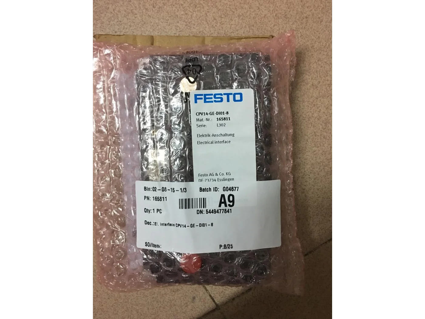Festo CPV14-GE-DI01-8 electrical interface part number 165811 industrial automation procurement