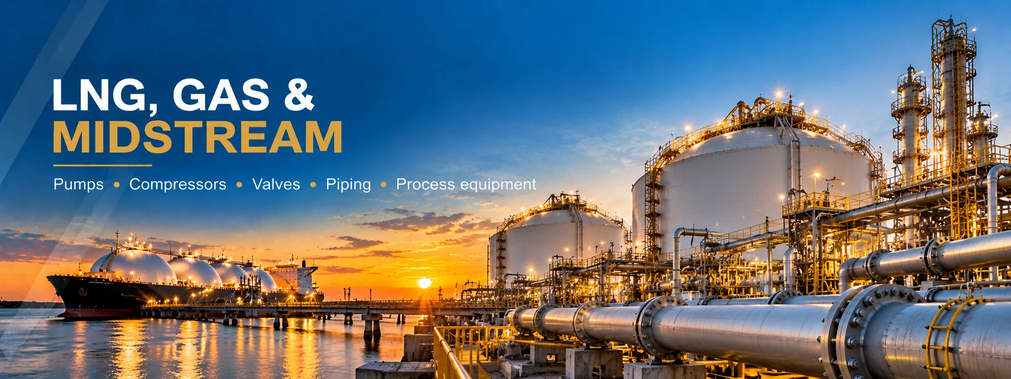U.S. LNG gas midstream equipment procurement for pumps compressors valves electrical and controls